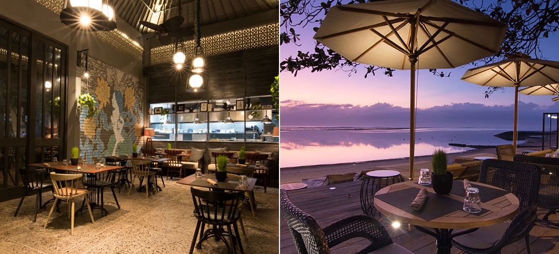 サヌールの海沿いのオシャレなレストランでのご夕食のイメージ画像